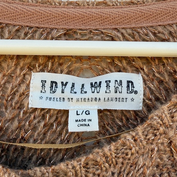 Idyllwind Size L Tan Metallic Knit Fringe Western Wrap Tunic Cardigan Sweater - Picture 2 of 10